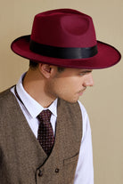 1920s Mens Panama Fedora Hat | Burgundy | 2