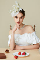 Classic Elegant Pillbox Fascinator | Cream White | 3