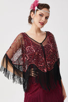 1920s Beaded Sequin Flapper Shawl | Black/Red | 7