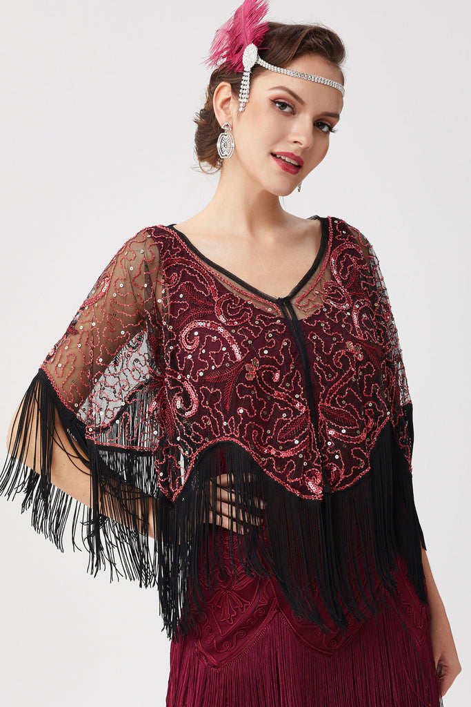 thumbnail image 2 of Fur Shawl Roaring 20s 1920s Style Shawl BABEYOND 1920s Shawl Wraps Sequin Beaded Evening Cape Bridal 2 of 9