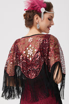 1920s Beaded Sequin Flapper Shawl | Black/Red | 10